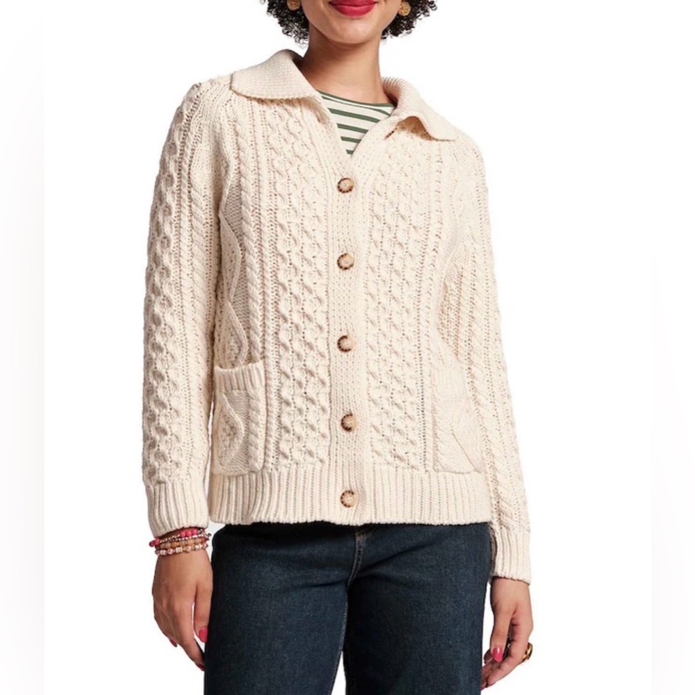 Frances Valentine Pima Cotton Button Front Long Sleeve Fisherman Cardigan Size L